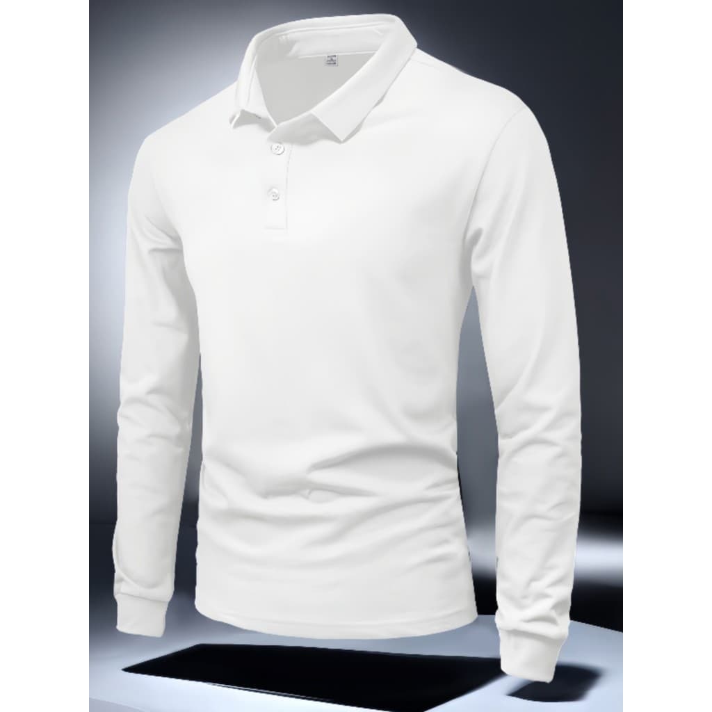 Camisa Polo masculina de manga comprida outono alta contagem algodão mercerizado primavera outono lapela de fundo mascul