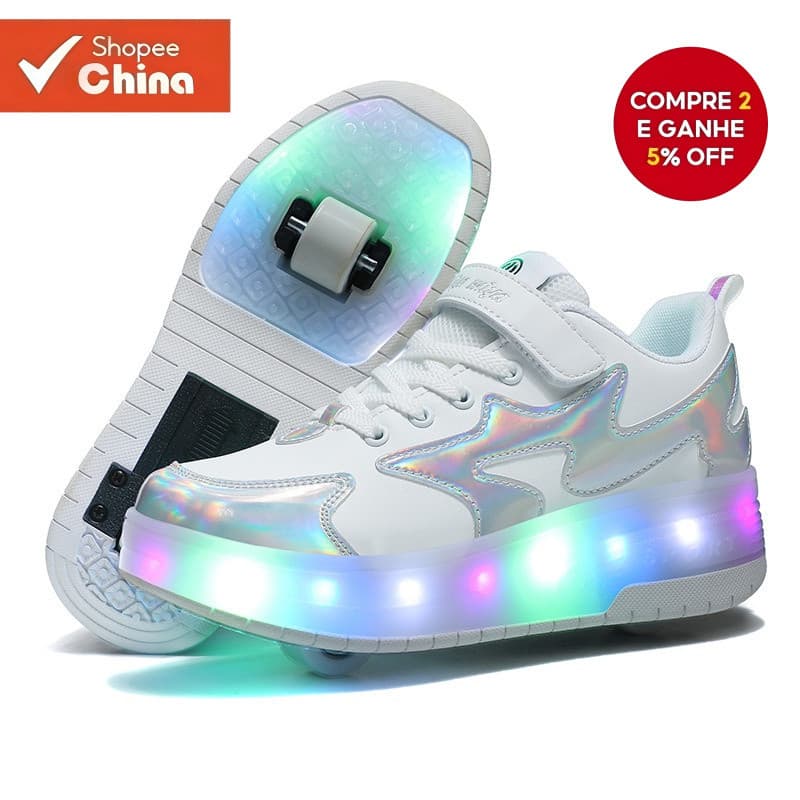 Tênis de Skate Fashion com 2 Rodas, Luzes LED, 790 Piscando, Sapatos Recarregáveis HPMS