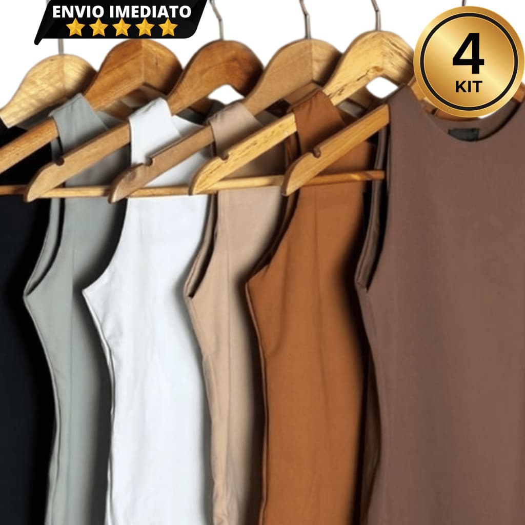 KIT 4 Regata Blusinha Feminina Suplex Duplo Básica Elegante Tendencia