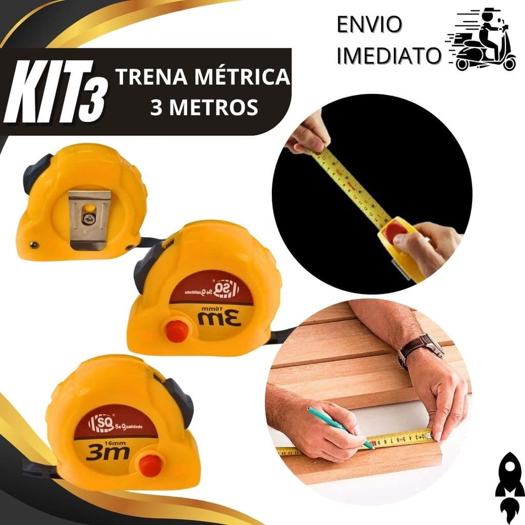 Kit 3,2 ou 1 Trena Retrátil 3 Metros Tipo Métrica Compacta Para Medição Precisa E Durável
