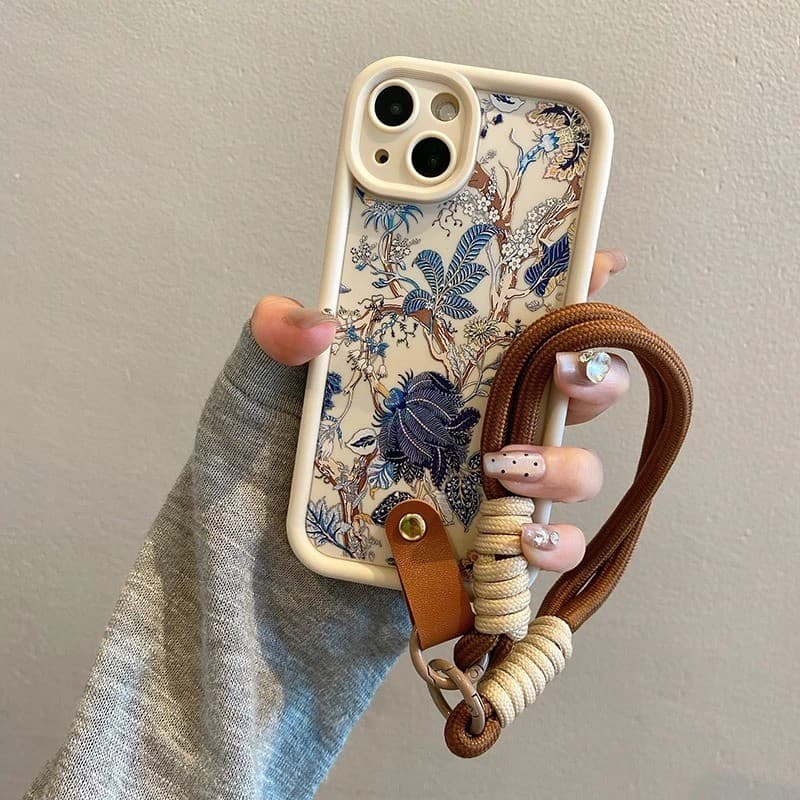 Padrão De Folha De Flores Com Capa De Cordão Para iPhone 17 16E 15 14 13 12 11 Pro Max 7 8 Plus XS Mole