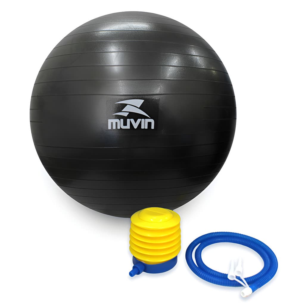 Bola De Pilates Muvin 65cm C/ Bomba Antiestouro 300kg -preta