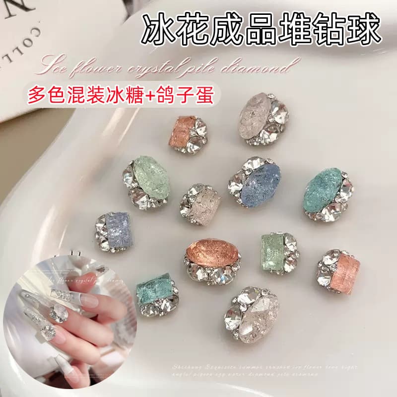 Verão novo estilo gelo Crack pilha diamante flor de gelo acessórios de Manicure acabado em forma especial prego diamante
