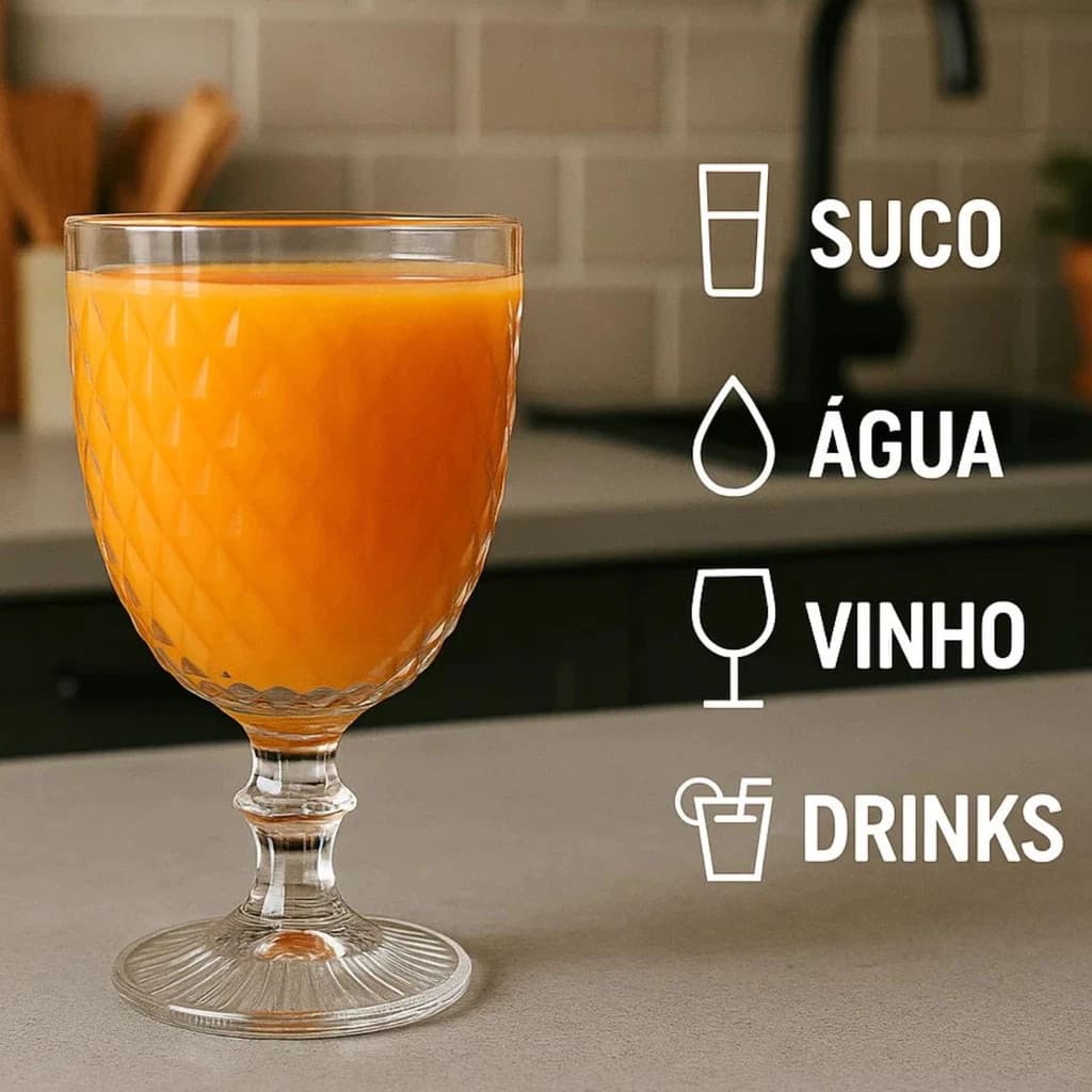 Jogo 6 Taças Vidro Drinks Coquetel Jarra Copo Bebida Água Suco Vinho Recipiente Kit