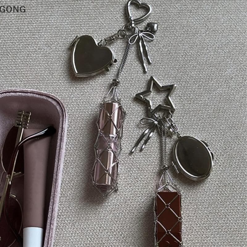 [BI] Batom De Bolso Com Rede De Metal Em Aço Inoxidável , Creme Para As Mãos , Chaveiro , Bolsa Pingente , Acessórios ,