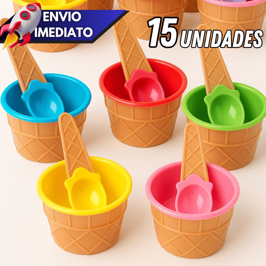 Kit 3/6/9/12/15 Potes Casquinha de Sorvete Reutilizável Atacado Festa Infantil Sobremesa Confeitaria Buffet