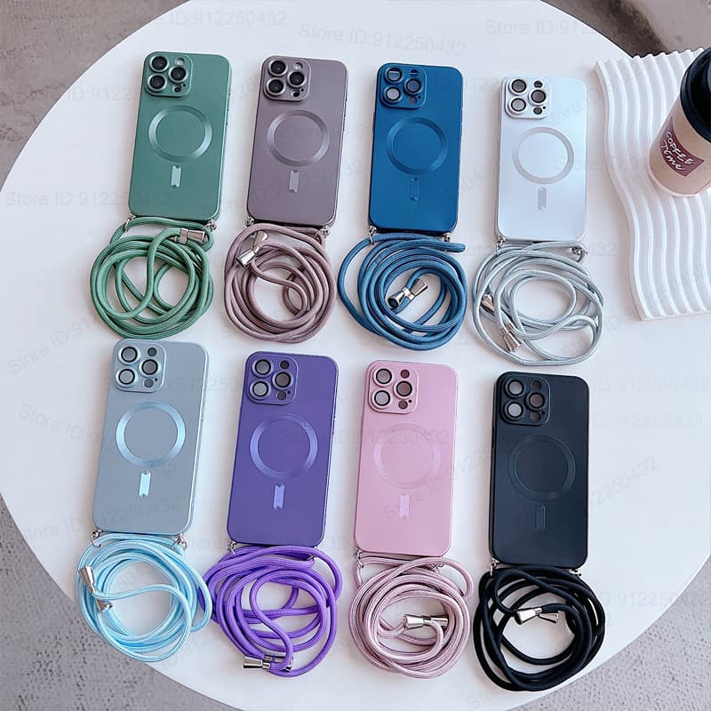 Capa Com Alça De Cordão Magnético Fosco Para iPhone 17 Pro Max 17 Air 16 15 Plus Traseira De Carga Sem Fio
