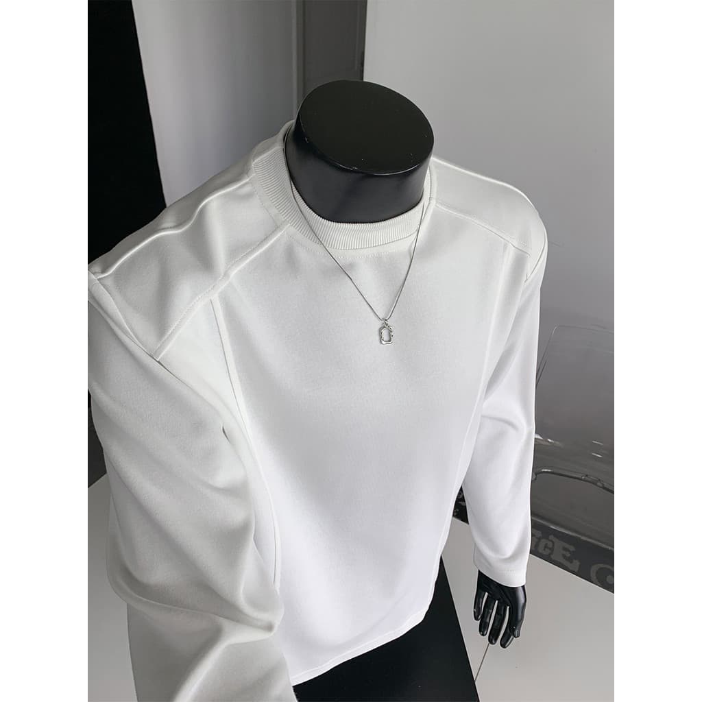 Americano pesado genuíno ombro de manga comprida camiseta masculina primavera branco camisa de fundo interno na moda cle