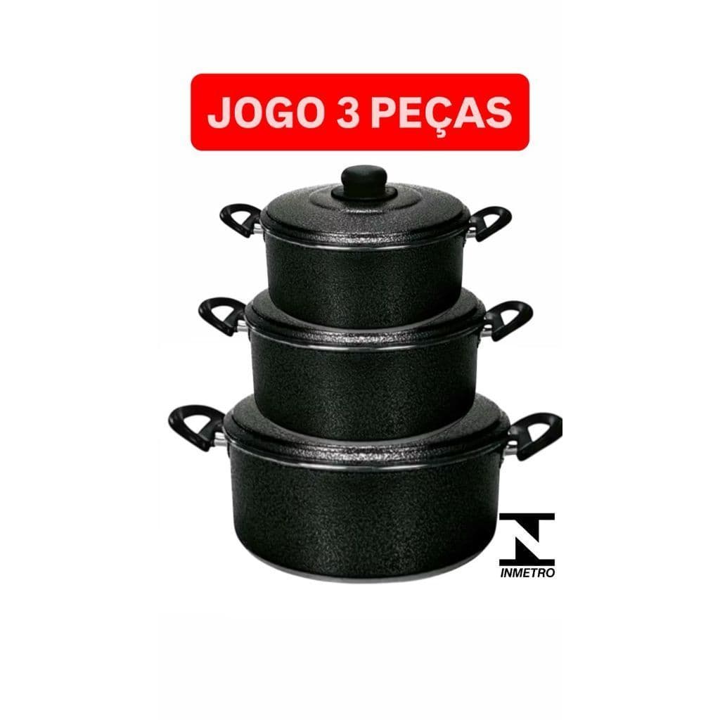 Jogo de Panela 3 Peças Conjunto Kit Caçarola Alumínio Craqueado Cozinha N 16 18 20 ou 20 22 24
