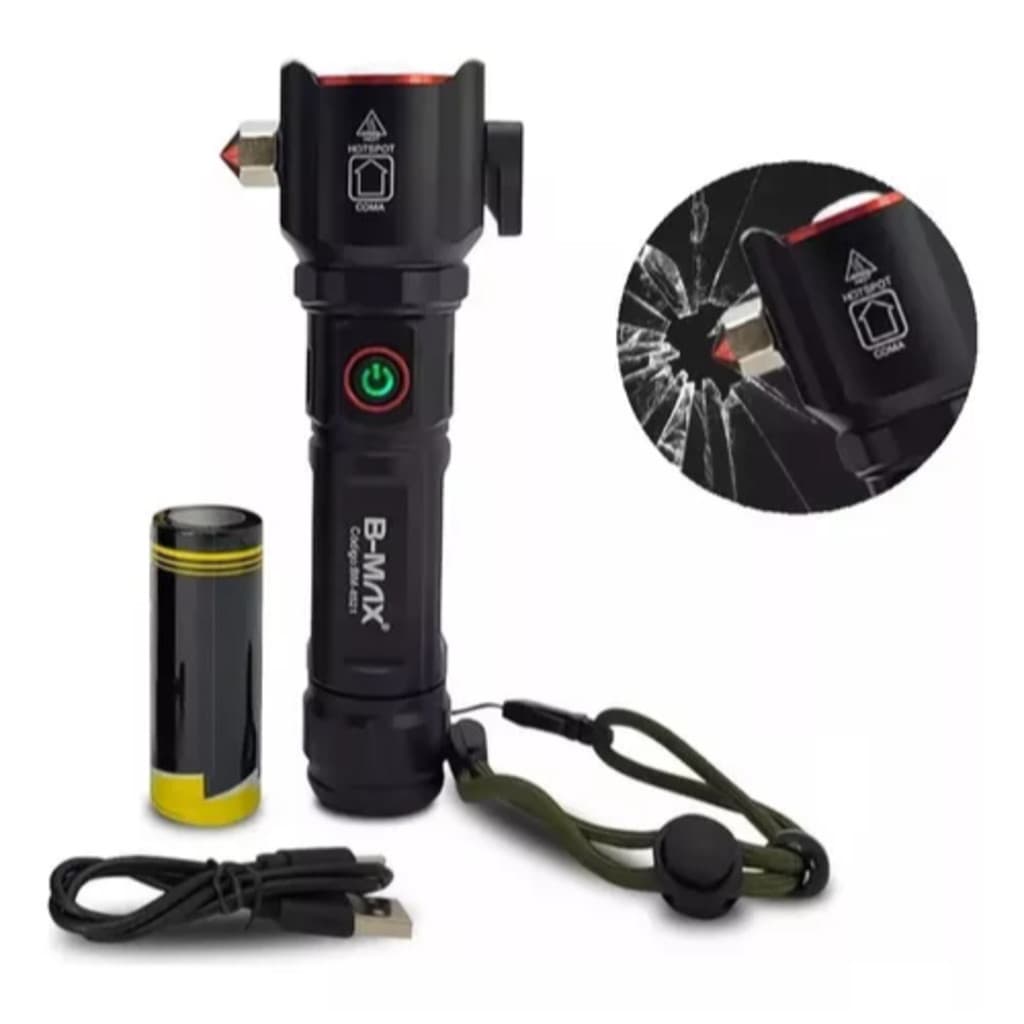 Lanterna Tática Militar Sabre de Luz Led Recarregável Multifuncional Martelo Quebra Vidro Super