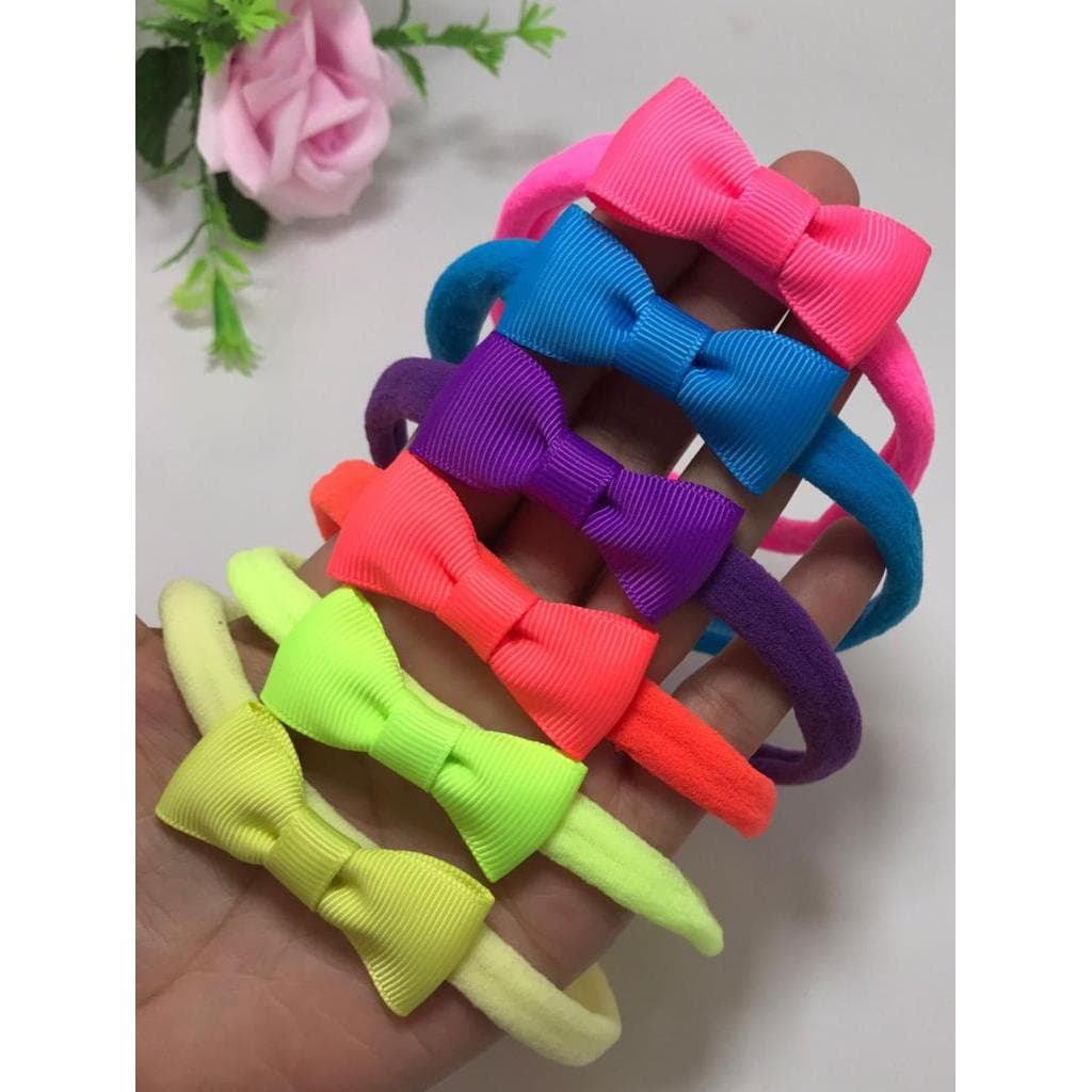 Kit 6 Laços Na Faixa De Cabelo Para Bebê Na Meia De Seda Neon
