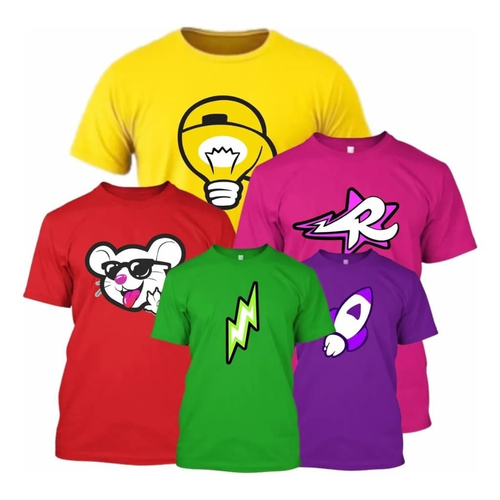 Camisa Camiseta Infantil Novos Elementos  Robson Rato Leozin Lampada Void Raio Katlen Foguete Emili Emily Grupo Dos Rosa