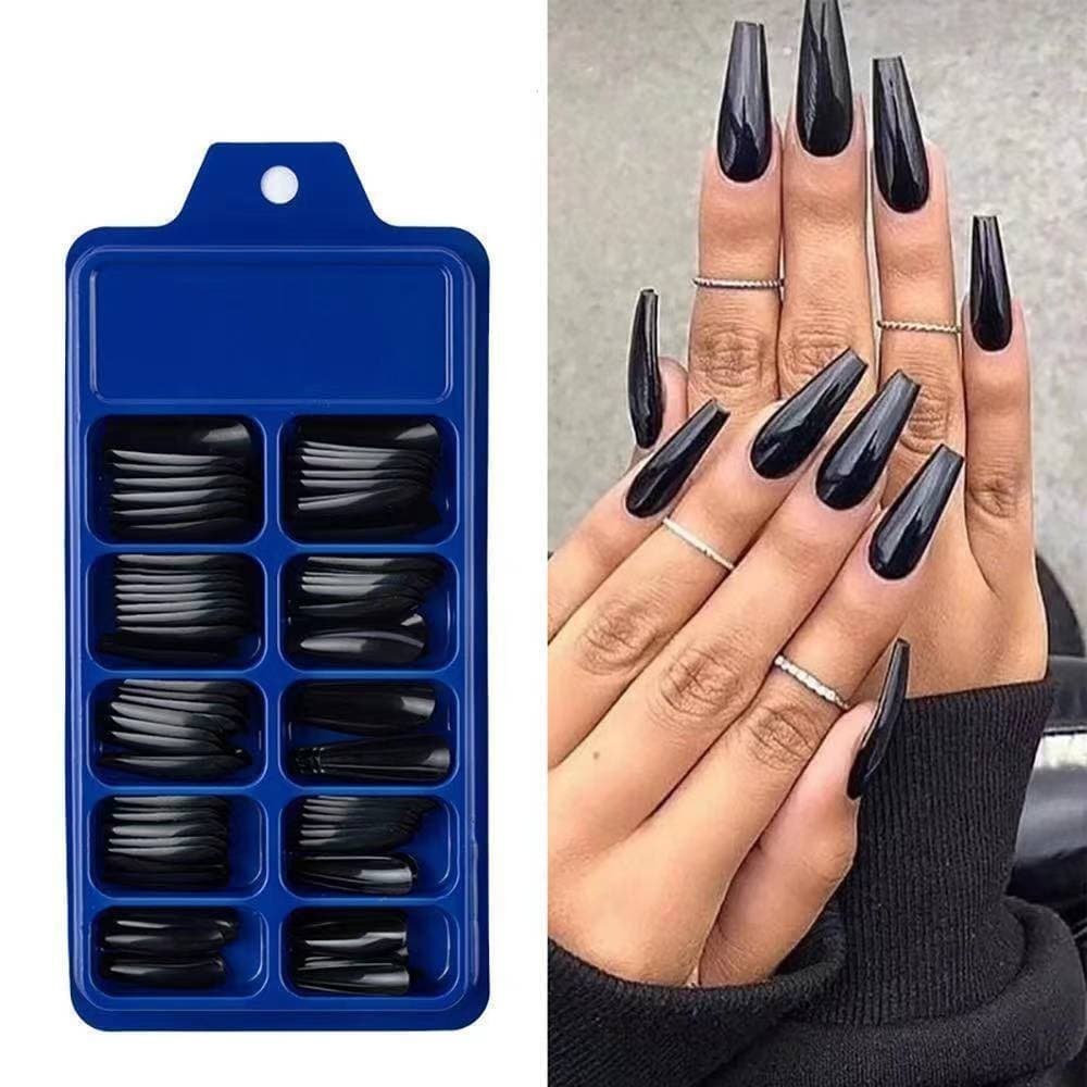 Kit 100 Unhas Postiça Bailarina PRETA