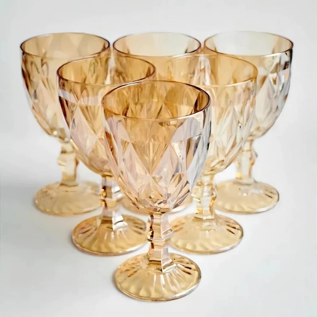 Conjunto 6 Taças Vidro Cristalino Dourado Elegante Sofisticado Jantar Vinho Drinks Champanhe