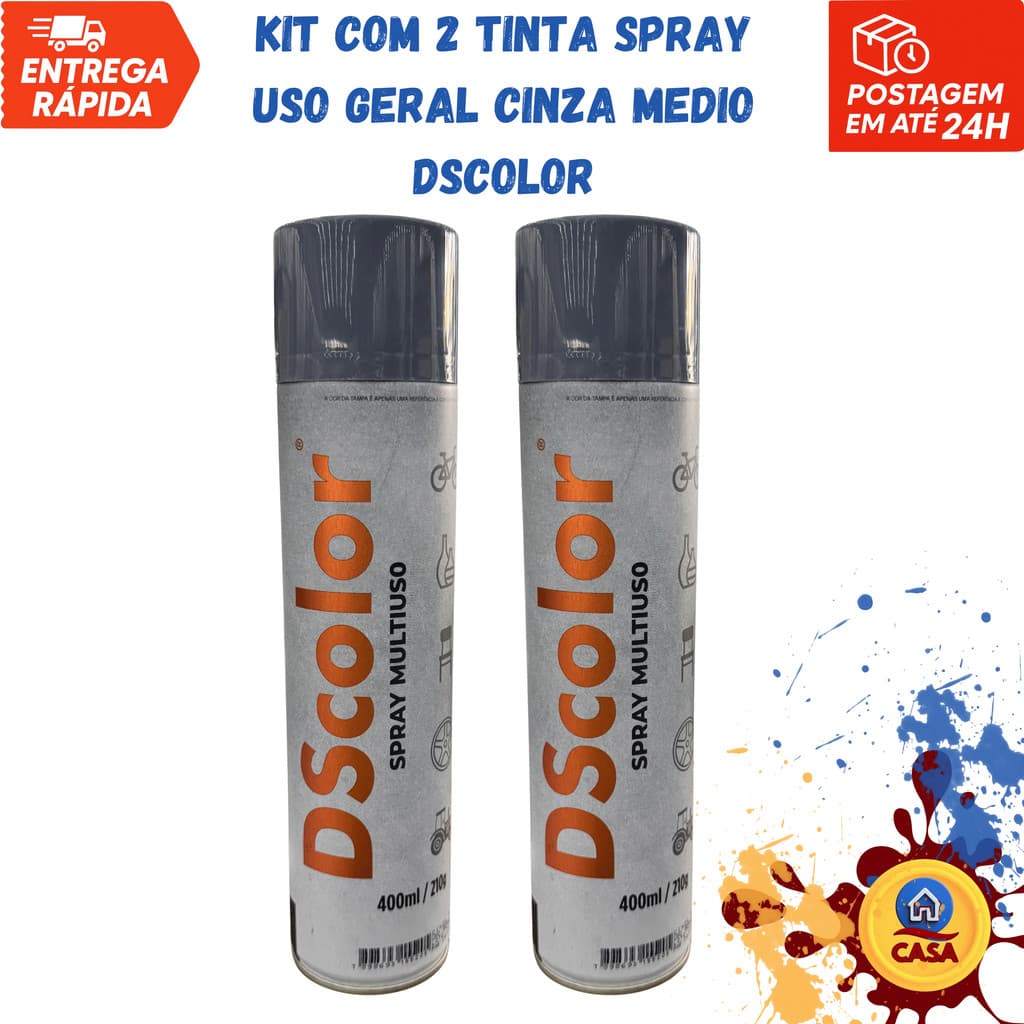 Tinta Spray Uso Geral Cinza Médio DSColor - Kit com 2 unidades