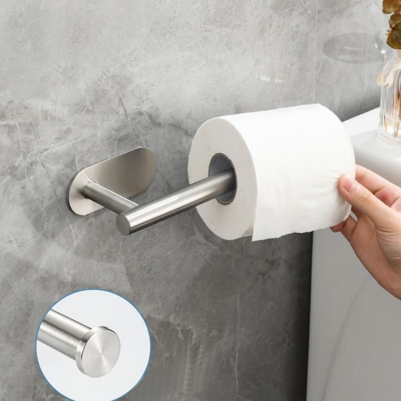 Porta Papel Higiênico Aço Inox 304 com Gancho Autoadesivo para Banheiro