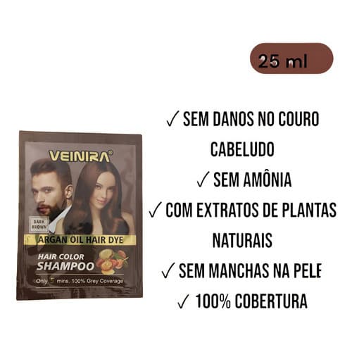 Veinira Shampoo Tonalizante Cabelo e Barba 25ml | Sachê | Uso Único Ideal para Teste | Liberado pela Anvisa | Sem Amônia