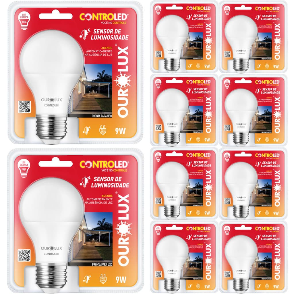 10 un Lâmpada c/ Sensor de Luminosidade 9W – Luz Branca