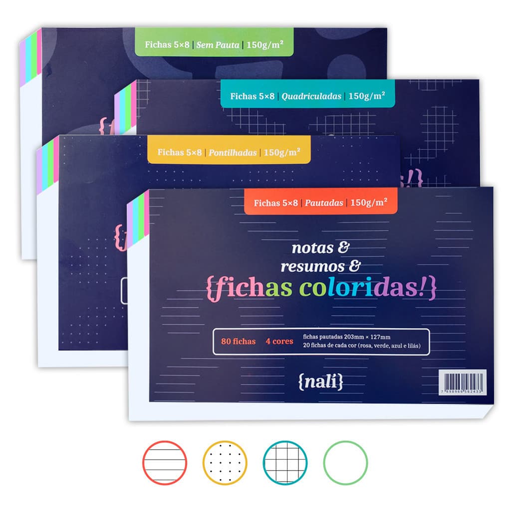 Fichas coloridas 5x8 nalí 150g/m2 80 fichas - unidade