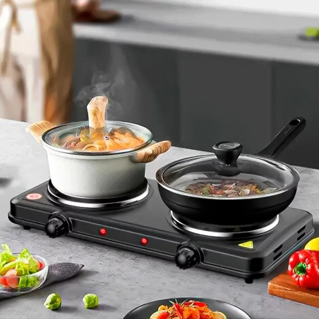 Fogão Elétrico 2 Bocas e 1 Boca Camping Mini Grill Panela Aquecimento rapidamente Pequeno Portátil