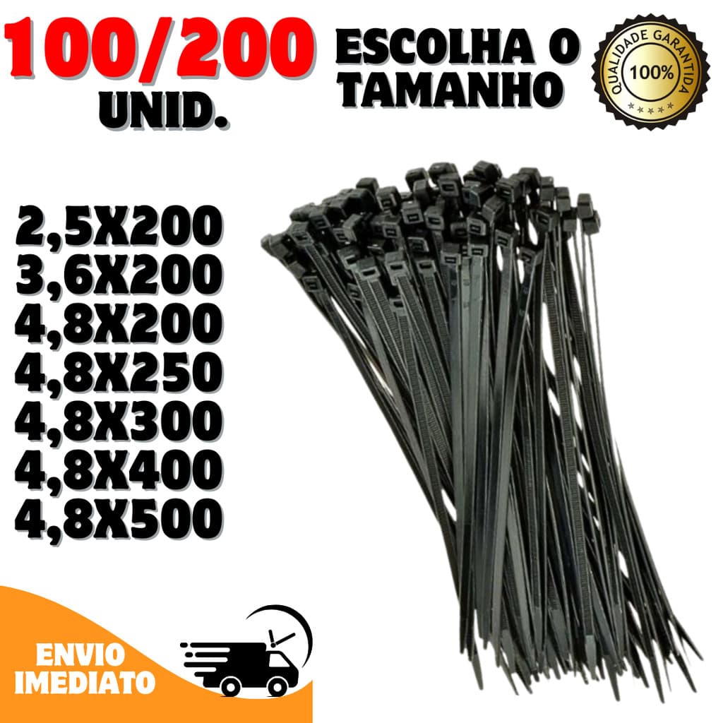 Kit 100/200 Fita Cintas Plásticas Abraçadeiras Enforca Gato Hellerman - Diversas Medidas