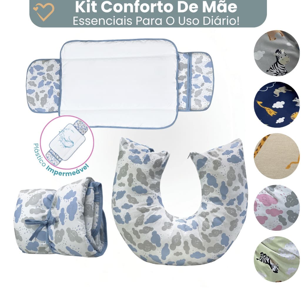 Almofada Amamentação Laço e Zíper Trocador de Fraldas Portátil Várias Estampas Menino Menina