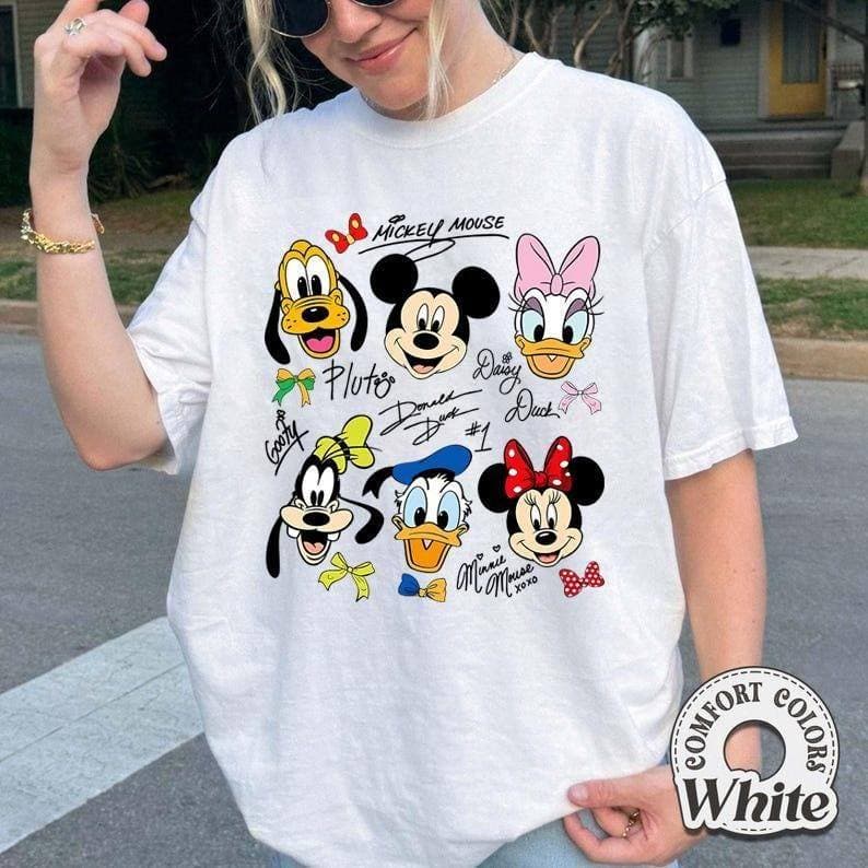 Camiseta Feminina Casual Plus Size Em Puro Algodão Com Estampas De Personagens Da Disney E Da Marca.