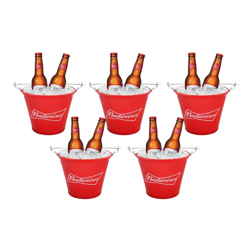 Kit 5 Balde De Gelo Budweiser Oficial Perfeito Para 600ml E Long Neck Bar Pub Cerveja