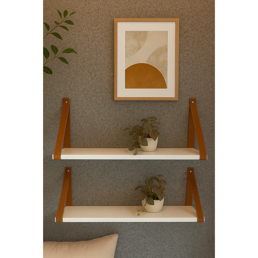 Kit 2 Prateleiras Multiuso Alça em Couro 70x20 MDF Branco
