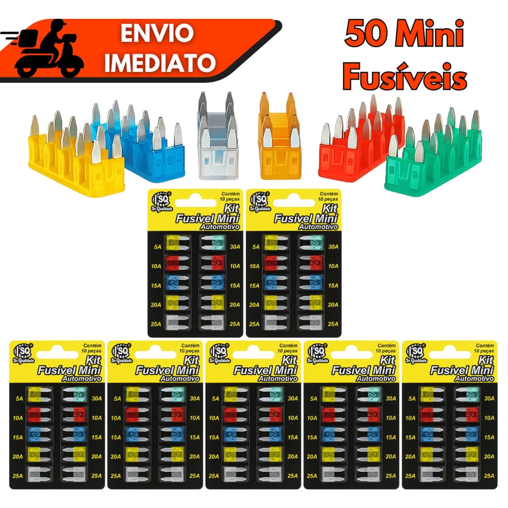 Kit 10/20/30/40/50 Fusíveis Automotivos Coloridos 12V 24V Carro Moto Reposição Completa