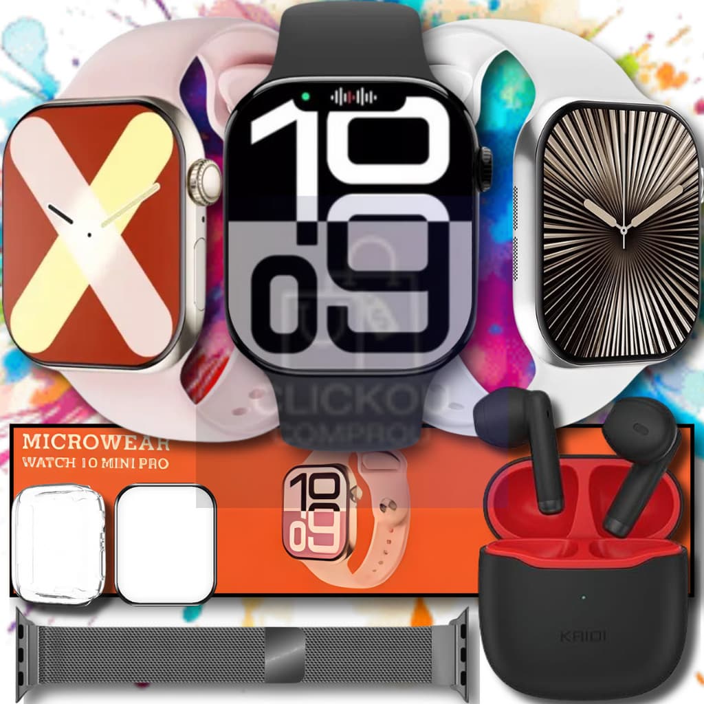 Kit Smartwatch W10T Mini 1GB+Fone BT Kaidi KD771 Tecnologia Estilo e Conectividade em Um Só Produto