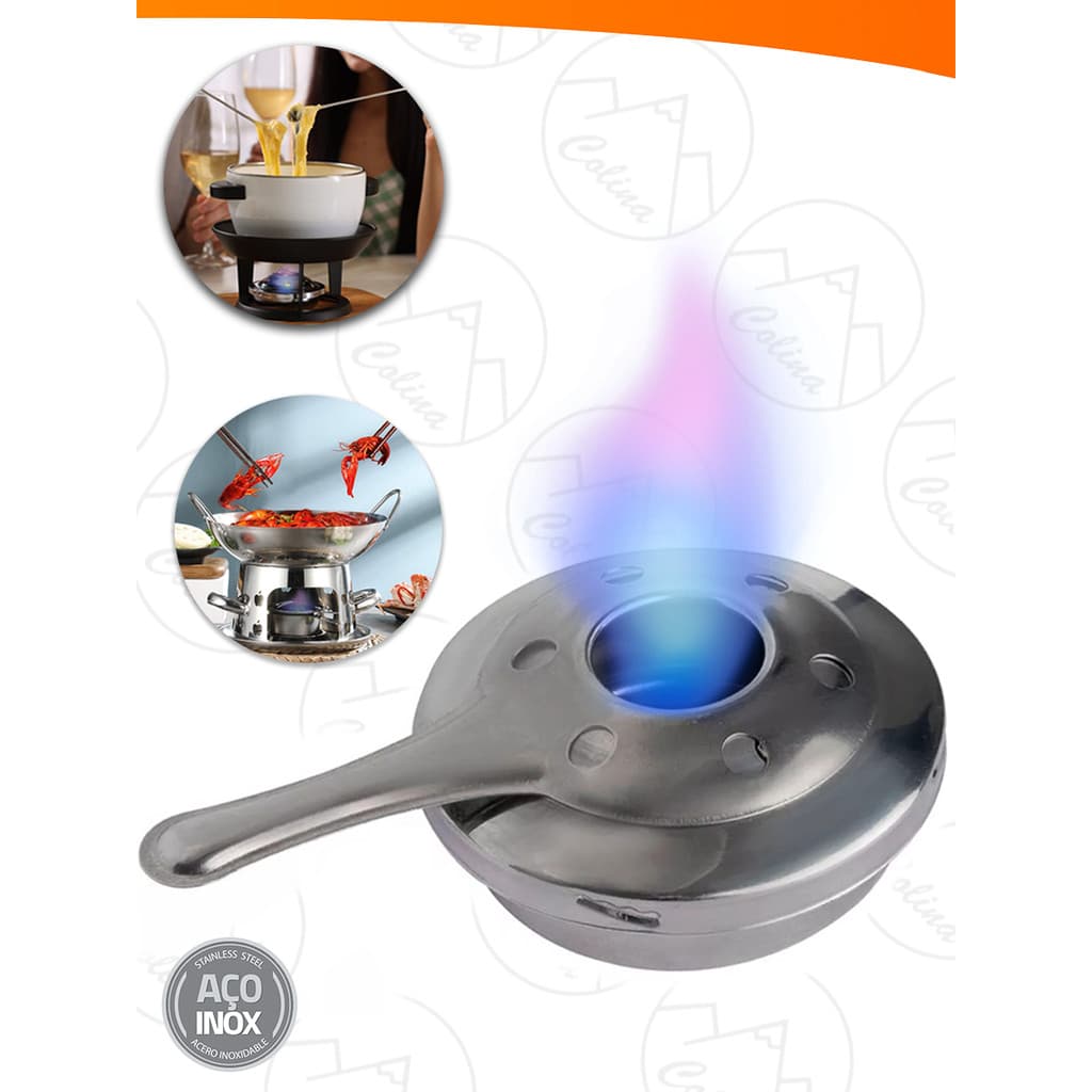 Queimador Fogareiro Portátil a Álcool Em Aço Inox Camping Fondue Buffets Réchaud