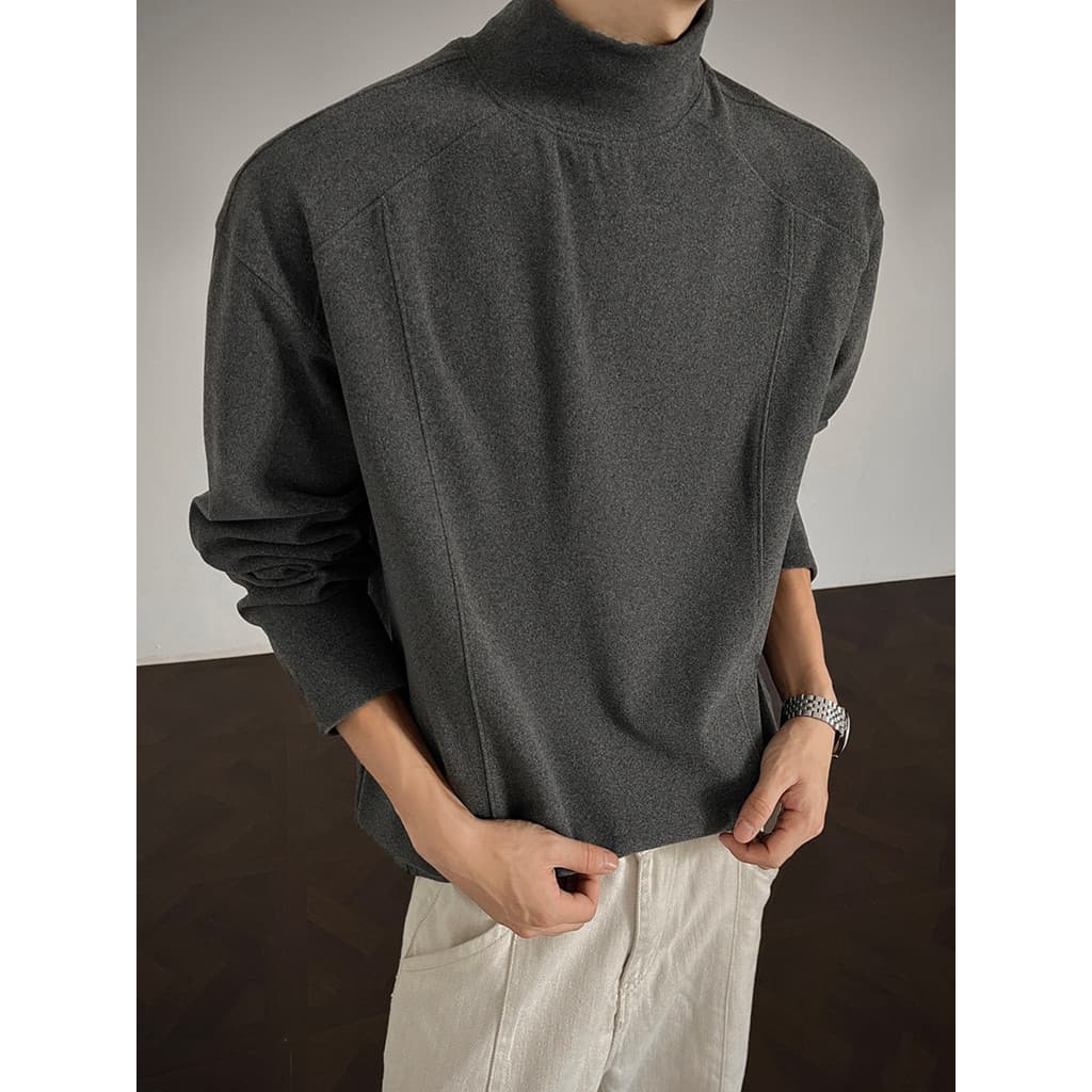 Meia gola alta alemão veludo camisa de fundo masculina outono inverno veludo sentir quente meados de pescoço fino-ajuste