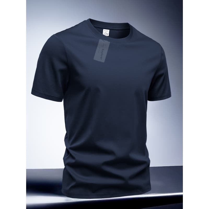 Masculino 2025 primavera verão mercerizado algodão em torno do pescoço de manga curta camiseta puro algodão masculino to