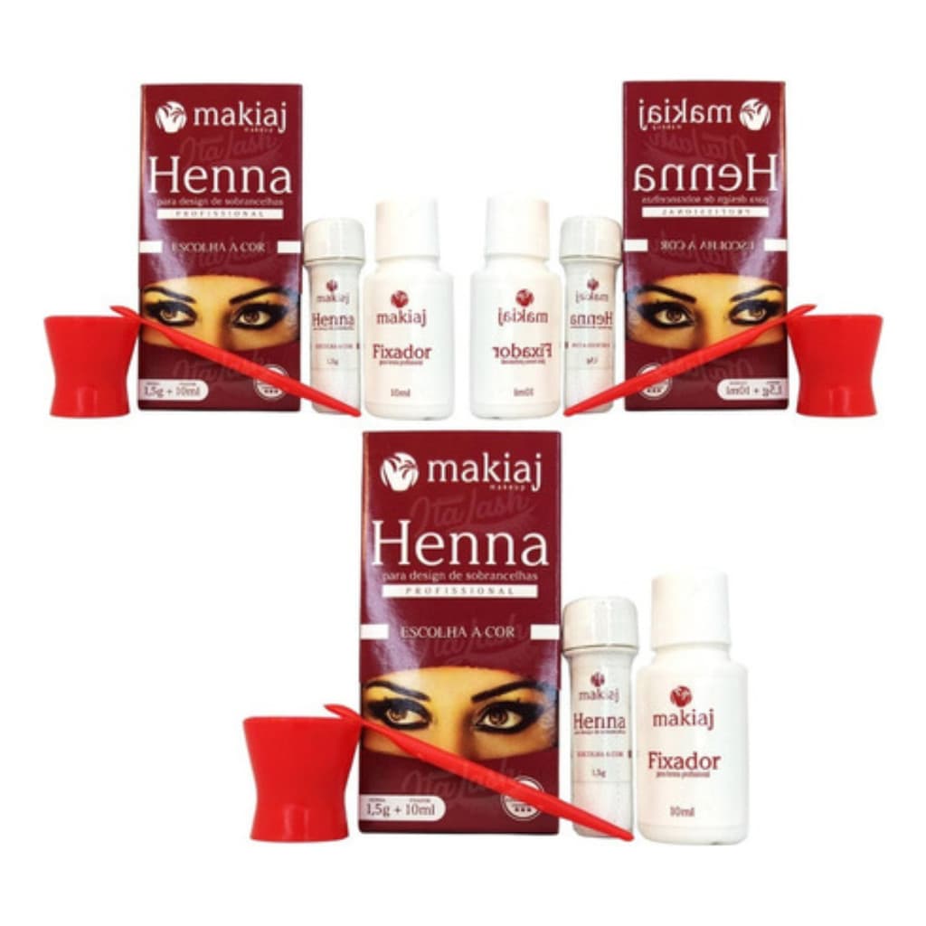 Henna P/ Design Sobrancelha C/ Dappen Makiaj henna 1,5g + fixador 10ml