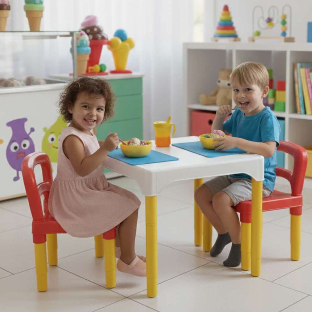 Mesa Mesinha Infantil Educativa 2 Cadeiras Plásticas Para Crianças Atividade Didática Camaleão