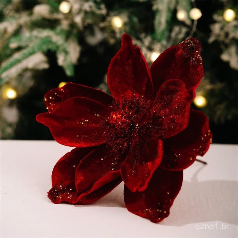 6 Cores Glitter Flores Artificiais Árvore De Natal Pendurado Ornamentos Vermelho Flor Ano Novo 2026 Navidad Presente
