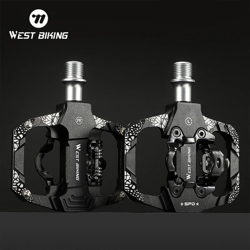 WEST BIKING Pedal de Bicicleta 2 em 1 com Rolamento DU, Pedal de Encaixe/Plano para MTB, Antiderrapante, Impermeável, de