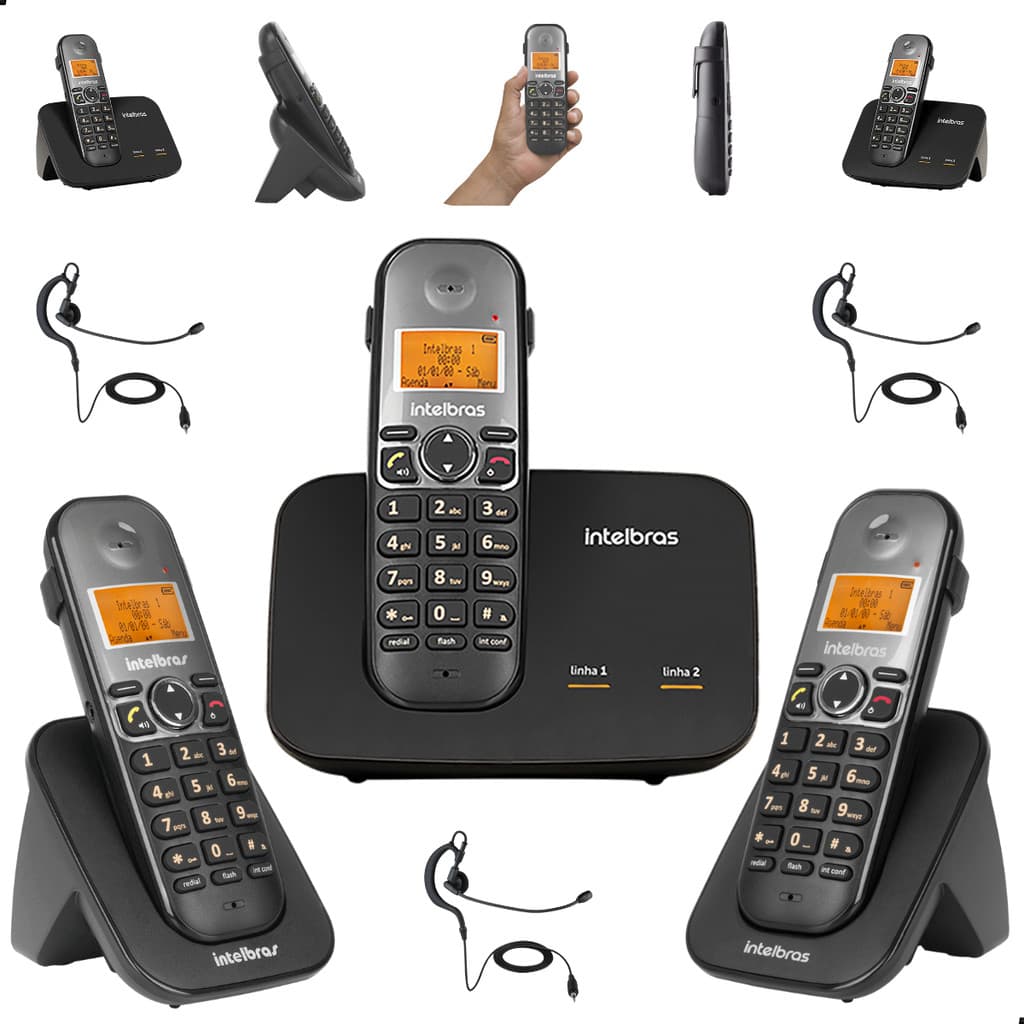 Kit Aparelho Telefone Intelbras TS 5150 Bina 2 Linhas Viva Voz com 2 Ramais e Headset Incluso