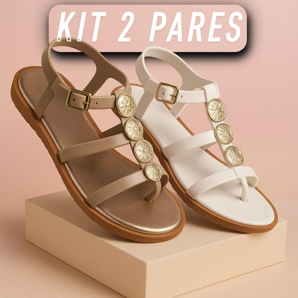 Kit 2 Pares Sandália Papete Feminina Rasteirinha Confortável Moderna Macia Leve - Caribe