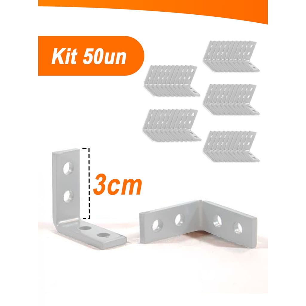Kit 50 Cantoneiras Mão Francesa Para Moveis 3x3cm - Branca