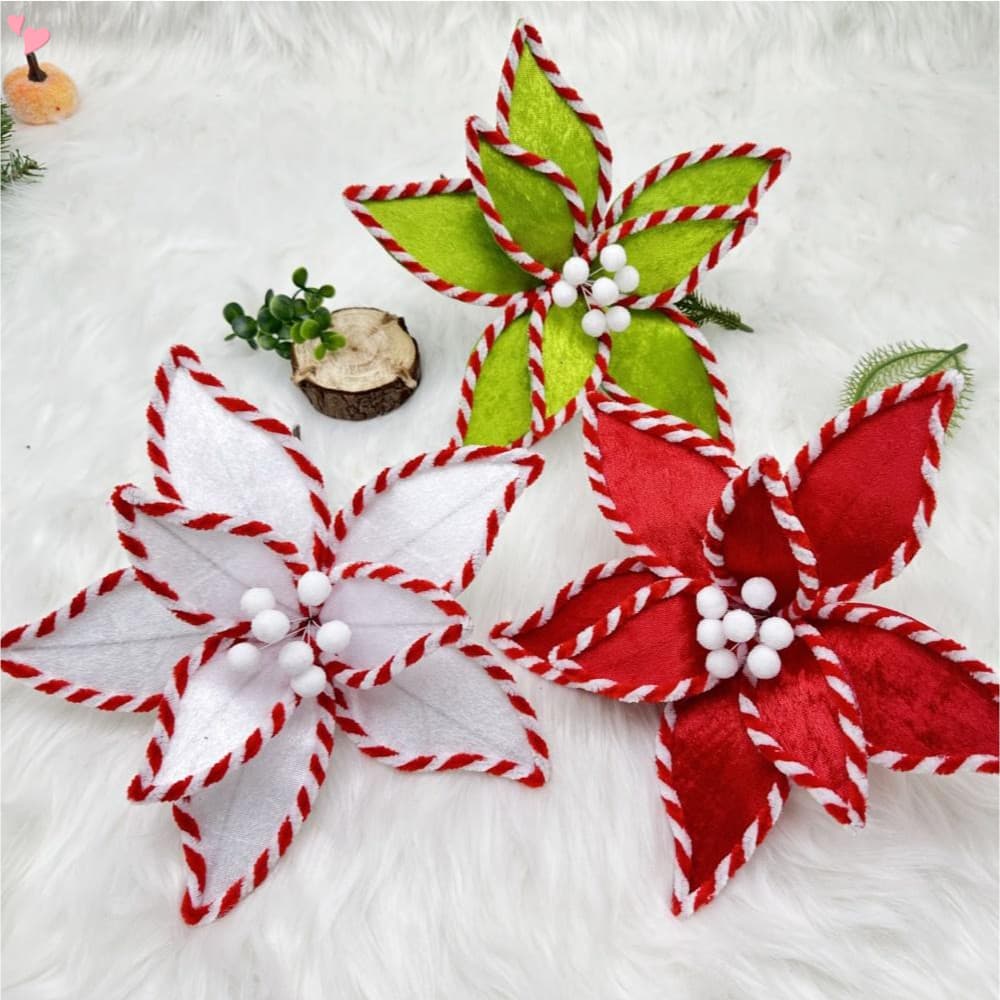Grande Bastão De Doces De Natal Poinsétia Flores Escolhas De Árvores Com Frutas Enfeites De Árvore De 10.2 Polegadas Par
