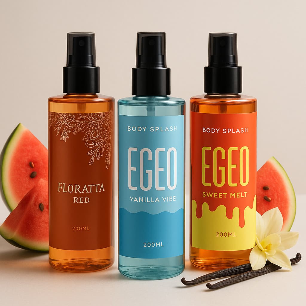 Kit Natal - 3 Body Splash Egeo Vanilla Vibe e Egeo Melancia + Floratta Red (200ml cada)