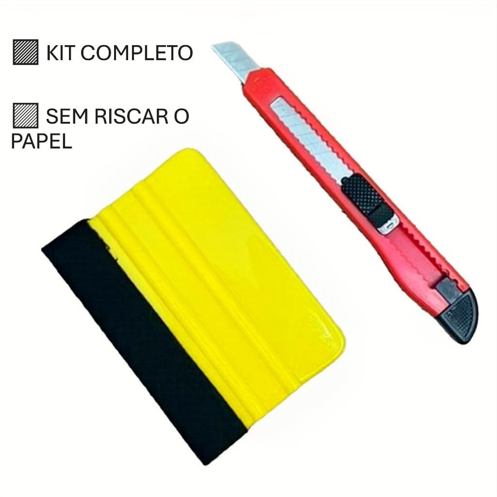 Kit Completo Aplicação Papel de Parede Espátula com Feltro + Estilete Corte Fino