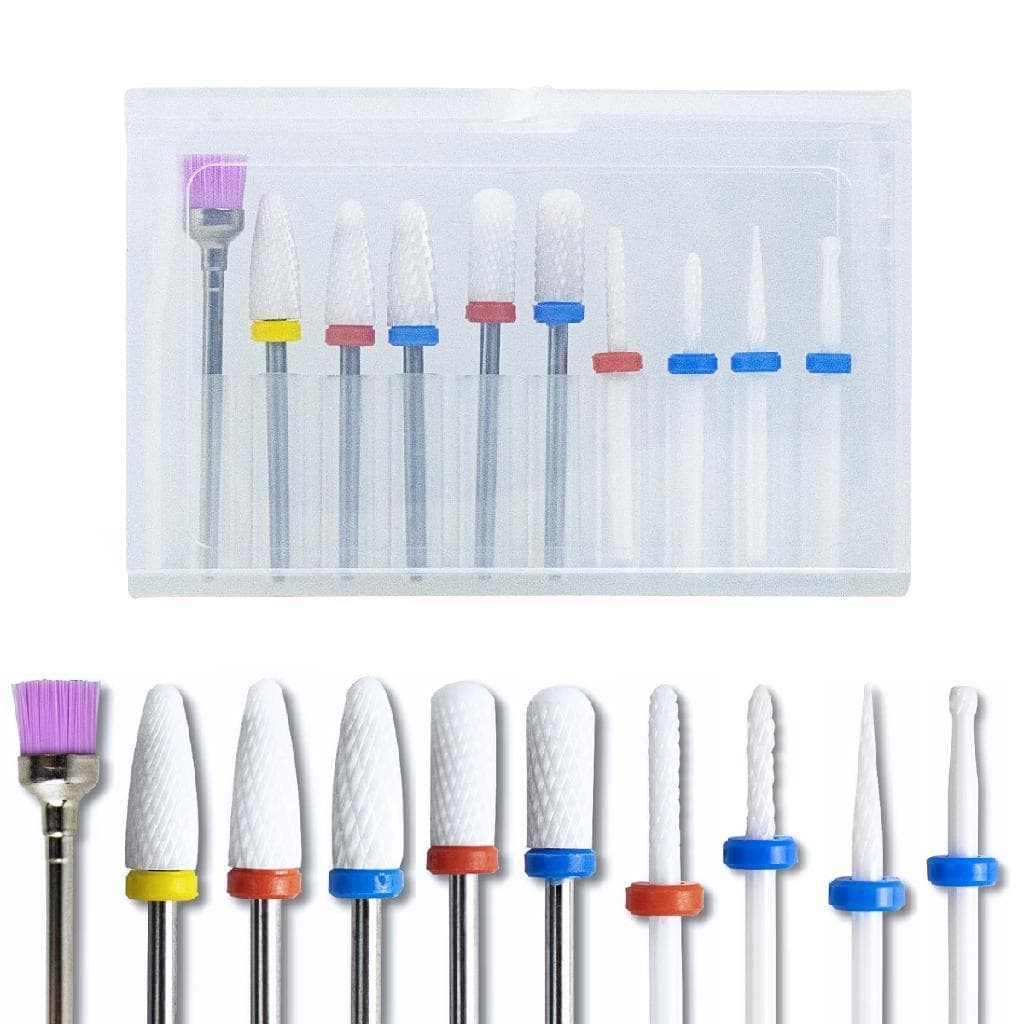 Kit 10 Brocas Cerâmica Escovinha Unhas de Gel Lixadeira Manicure Nail Designer Unha de Gel