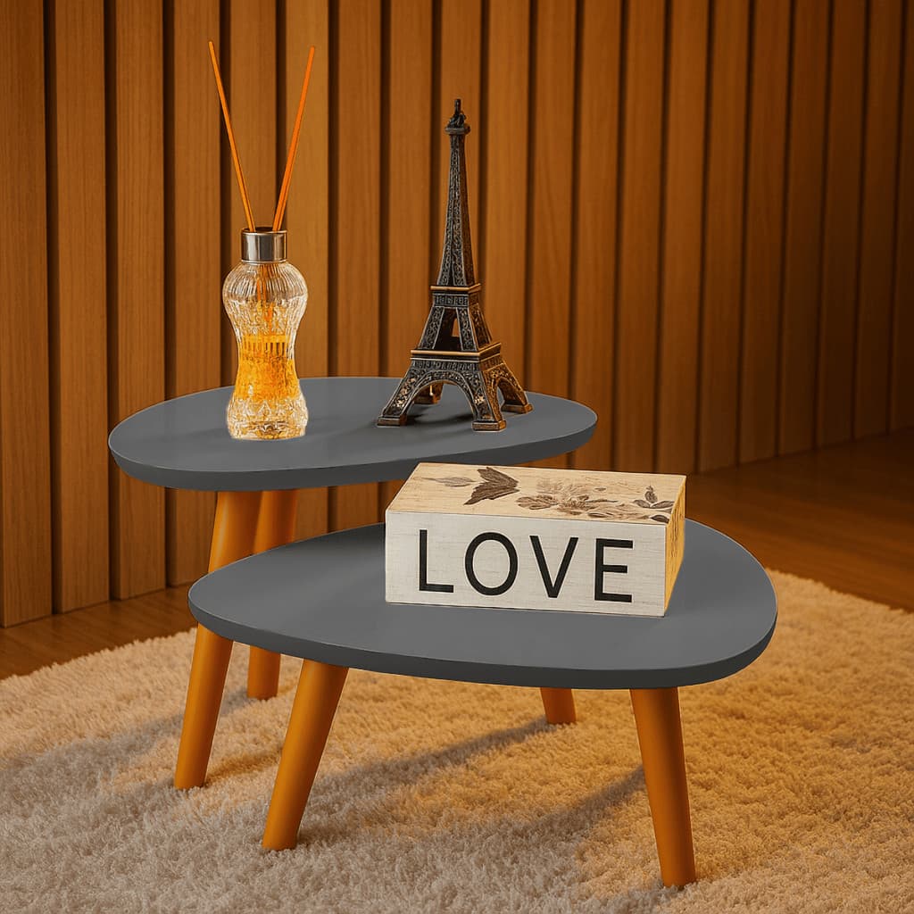 Kit 2 Mesas Para Centro De Sala Com Pés PVC Caramelo Decoração Moderna Francie