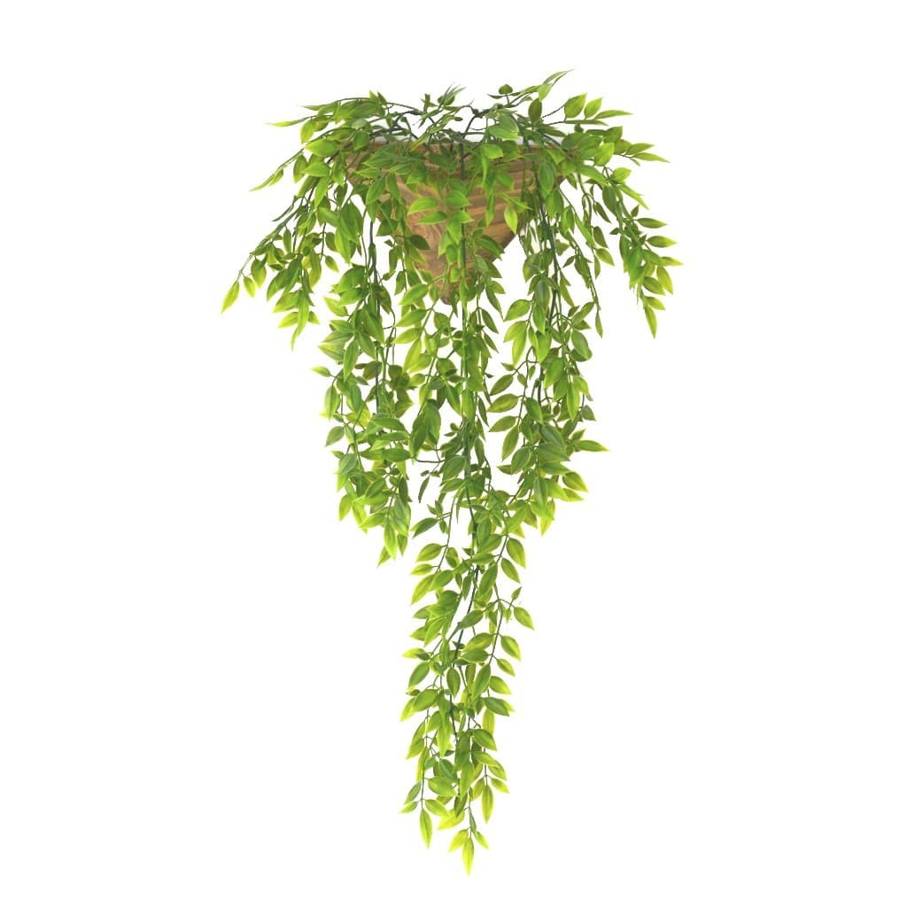 Arranjo Vaso de Parede de Madeira com Planta Artificial Inclusa - Folhagem Pendente