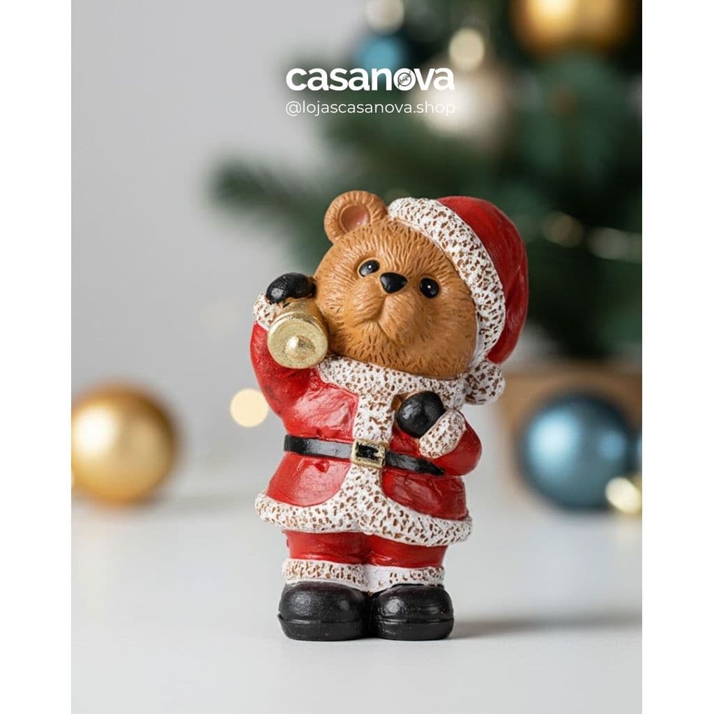 Urso Natalino em Resina 20cm Vermelho – Enfeite Natalino Tradicional