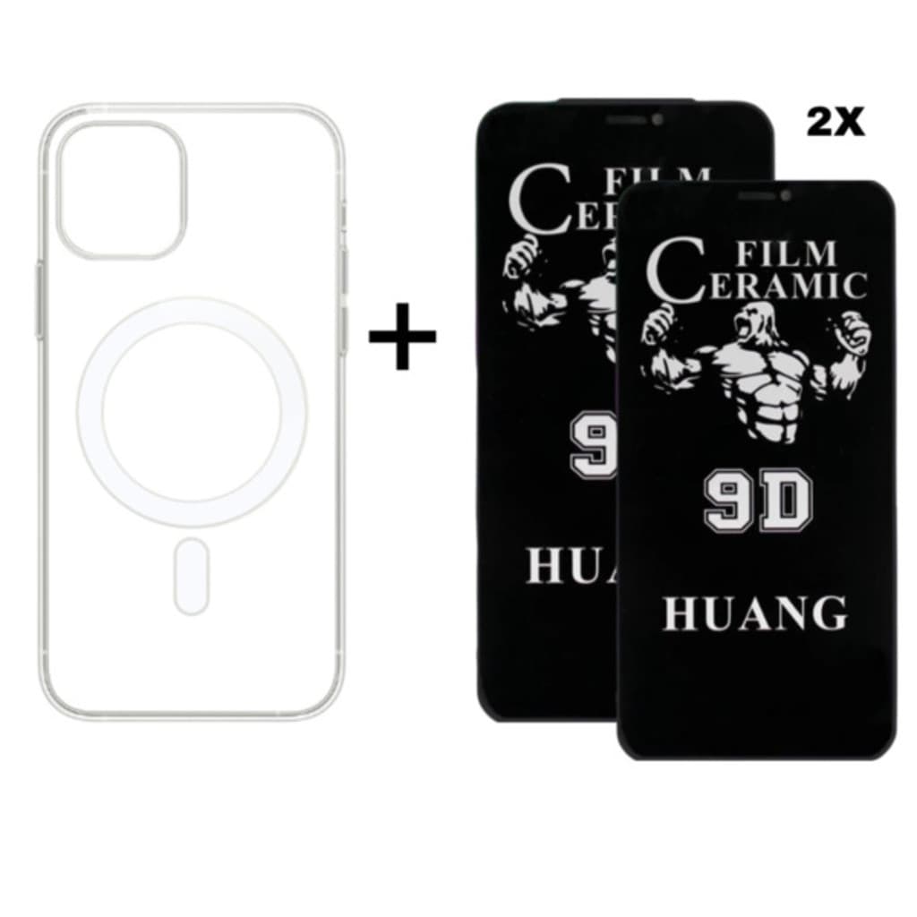 Kit 3 em 1 Capa MagSafe + 2 Películas Cerâmica Privacidade Compatível iPhone 11 12 13 14 15 16 Pro Max royal