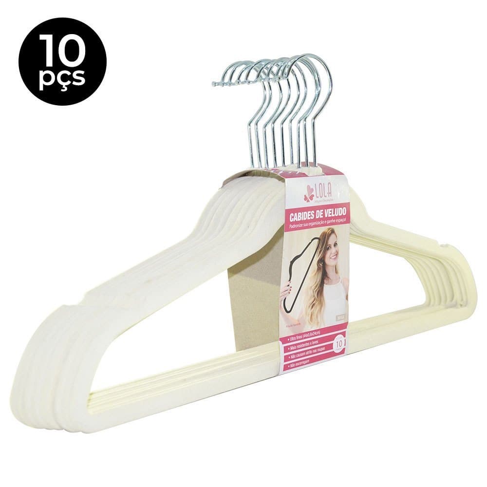 Cabide de Veludo Adulto 45 cm Kit com 10 Pecas
